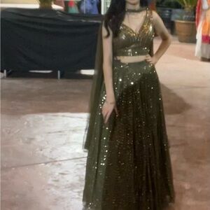 Elegant Sequin Green Lehenga